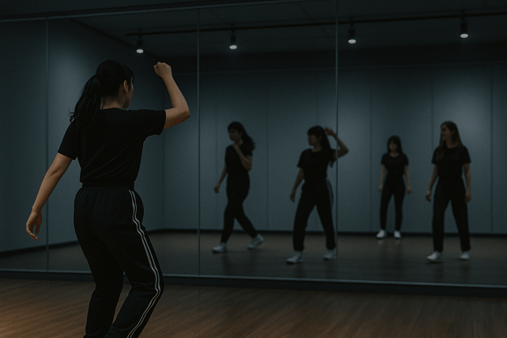 K-Pop Idol Life behind the scenes - trainees practicing choreography in Seoul studio