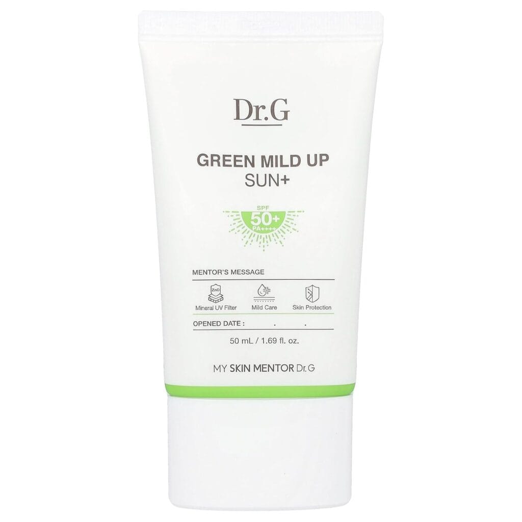 Dr.G Green Mild Up Sun SPF 50 — Korean sunscreen favorite.