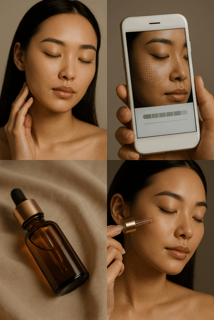 AI skin analysis recommending PDRN skincare serum at night