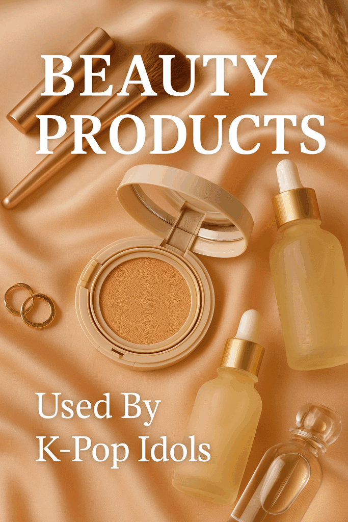 K-Pop Idol Skincare Routine — idols backstage applying toner and serum.