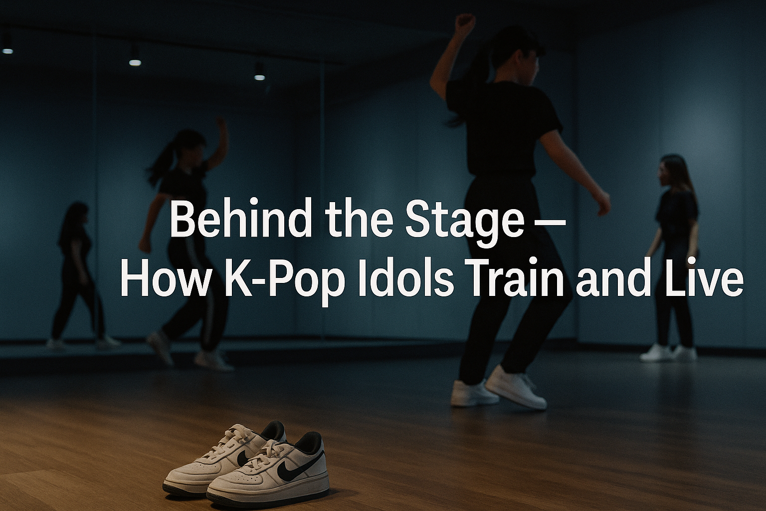 K-Pop Trainee Routine — young idols practicing choreography in a Seoul studio during their K-Pop Idol Life journey